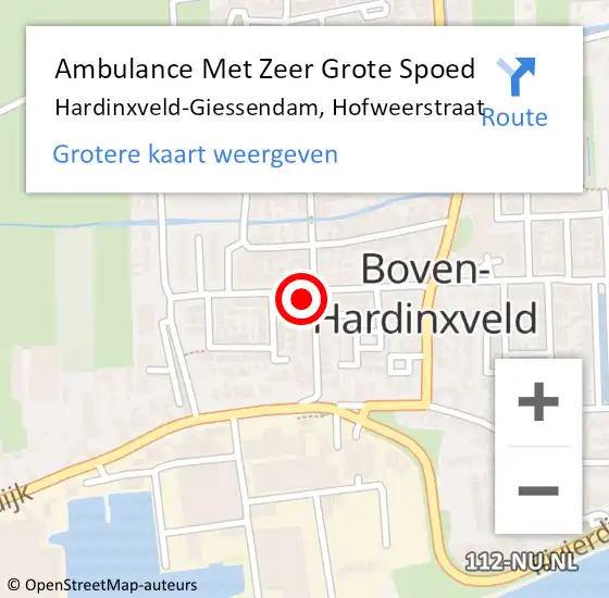 Locatie op kaart van de 112 melding: Ambulance Met Zeer Grote Spoed Naar Hardinxveld-Giessendam, Hofweerstraat op 16 september 2024 07:02