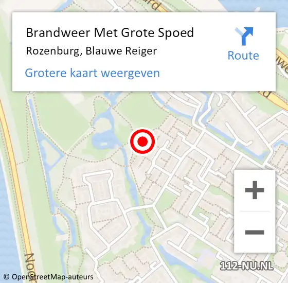 Locatie op kaart van de 112 melding: Brandweer Met Grote Spoed Naar Rozenburg, Blauwe Reiger op 16 september 2024 07:08