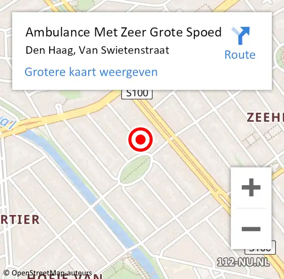 Locatie op kaart van de 112 melding: Ambulance Met Zeer Grote Spoed Naar Den Haag, Van Swietenstraat op 16 september 2024 07:17