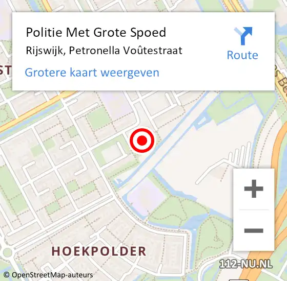 Locatie op kaart van de 112 melding: Politie Met Grote Spoed Naar Rijswijk, Petronella Voûtestraat op 16 september 2024 07:38