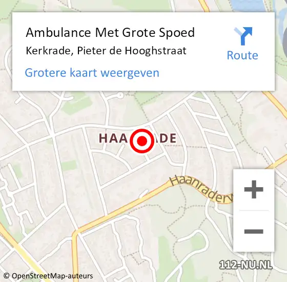 Locatie op kaart van de 112 melding: Ambulance Met Grote Spoed Naar Kerkrade, Pieter de Hooghstraat op 20 oktober 2014 10:43