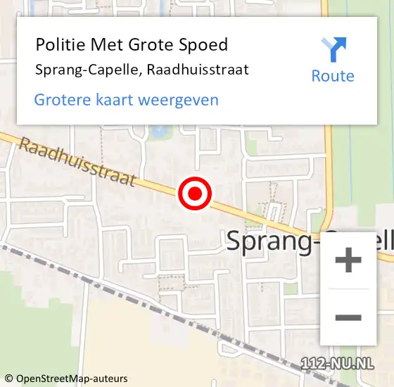 Locatie op kaart van de 112 melding: Politie Met Grote Spoed Naar Sprang-Capelle, Raadhuisstraat op 16 september 2024 07:44