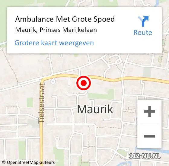 Locatie op kaart van de 112 melding: Ambulance Met Grote Spoed Naar Maurik, Prinses Marijkelaan op 20 oktober 2014 10:45