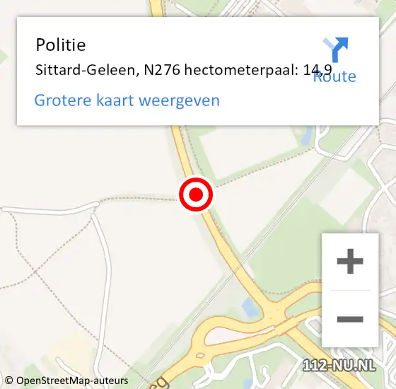 Locatie op kaart van de 112 melding: Politie Sittard-Geleen, N276 hectometerpaal: 14,9 op 16 september 2024 08:16