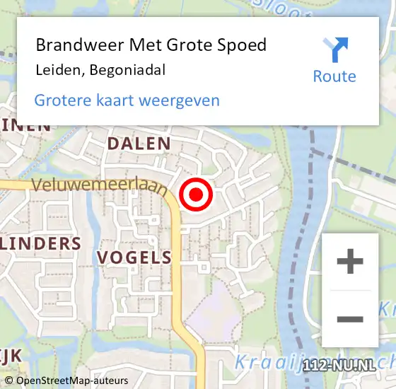 Locatie op kaart van de 112 melding: Brandweer Met Grote Spoed Naar Leiden, Begoniadal op 16 september 2024 08:24