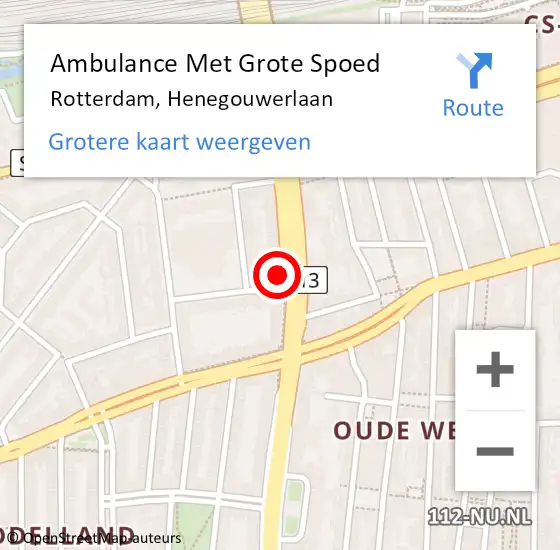 Locatie op kaart van de 112 melding: Ambulance Met Grote Spoed Naar Rotterdam, Henegouwerlaan op 16 september 2024 08:28