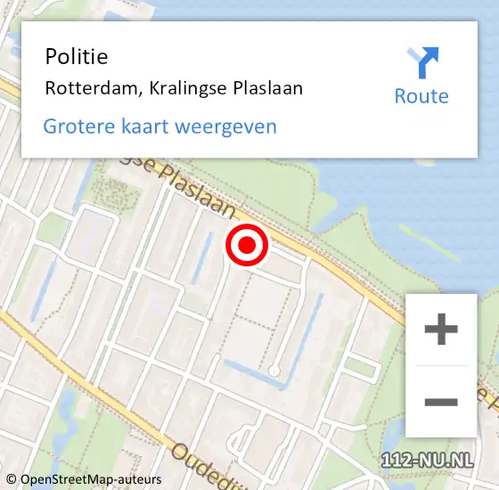 Locatie op kaart van de 112 melding: Politie Rotterdam, Kralingse Plaslaan op 16 september 2024 08:29