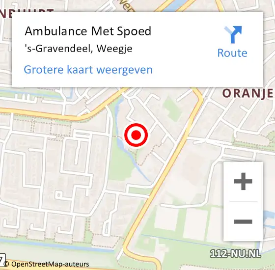 Locatie op kaart van de 112 melding: Ambulance Met Spoed Naar 's-Gravendeel, Weegje op 16 september 2024 08:48