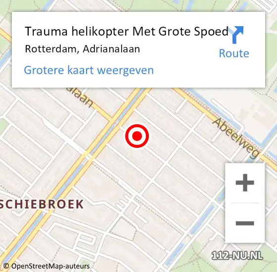 Locatie op kaart van de 112 melding: Trauma helikopter Met Grote Spoed Naar Rotterdam, Adrianalaan op 16 september 2024 09:00