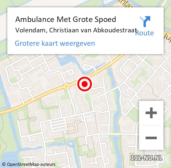 Locatie op kaart van de 112 melding: Ambulance Met Grote Spoed Naar Volendam, Christiaan van Abkoudestraat op 16 september 2024 09:12