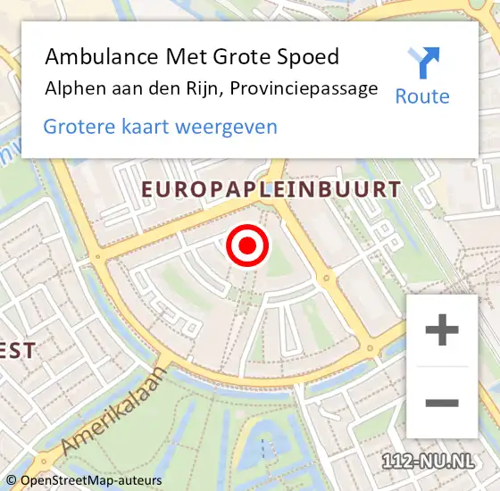 Locatie op kaart van de 112 melding: Ambulance Met Grote Spoed Naar Alphen aan den Rijn, Provinciepassage op 16 september 2024 09:20