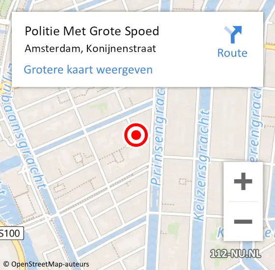 Locatie op kaart van de 112 melding: Politie Met Grote Spoed Naar Amsterdam, Konijnenstraat op 16 september 2024 10:01