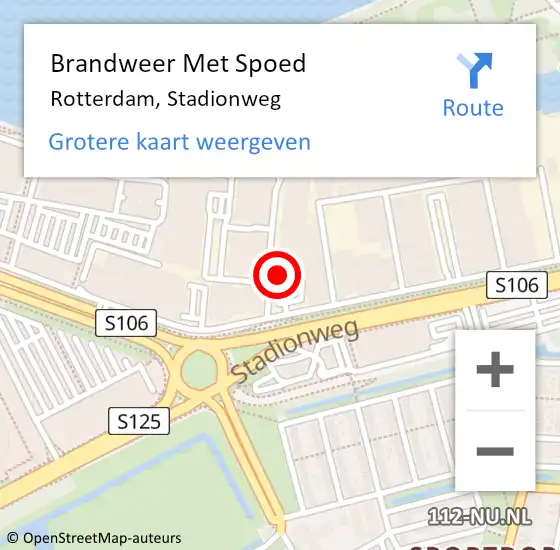 Locatie op kaart van de 112 melding: Brandweer Met Spoed Naar Rotterdam, Stadionweg op 16 september 2024 10:06