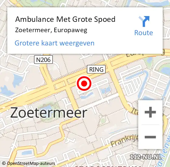 Locatie op kaart van de 112 melding: Ambulance Met Grote Spoed Naar Zoetermeer, Europaweg op 16 september 2024 10:09