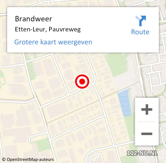 Locatie op kaart van de 112 melding: Brandweer Etten-Leur, Pauvreweg op 16 september 2024 10:11