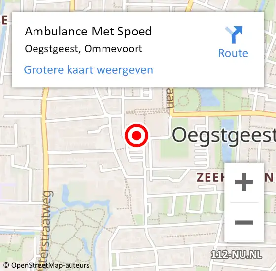 Locatie op kaart van de 112 melding: Ambulance Met Spoed Naar Oegstgeest, Ommevoort op 16 september 2024 10:30