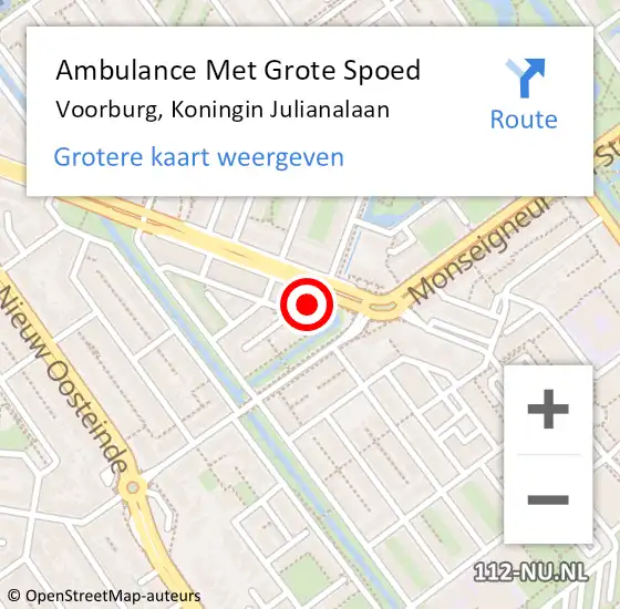 Locatie op kaart van de 112 melding: Ambulance Met Grote Spoed Naar Voorburg, Koningin Julianalaan op 16 september 2024 10:38