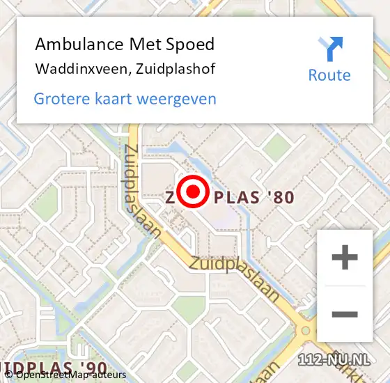 Locatie op kaart van de 112 melding: Ambulance Met Spoed Naar Waddinxveen, Zuidplashof op 16 september 2024 11:11