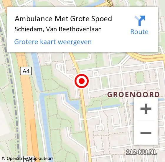 Locatie op kaart van de 112 melding: Ambulance Met Grote Spoed Naar Schiedam, Van Beethovenlaan op 16 september 2024 11:12