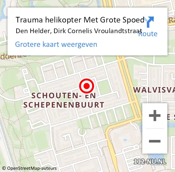 Locatie op kaart van de 112 melding: Trauma helikopter Met Grote Spoed Naar Den Helder, Dirk Cornelis Vroulandtstraat op 16 september 2024 11:23