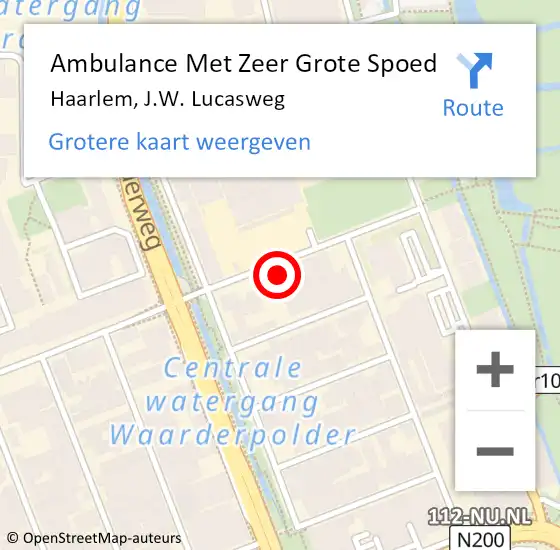 Locatie op kaart van de 112 melding: Ambulance Met Zeer Grote Spoed Naar Haarlem, J.W. Lucasweg op 16 september 2024 11:37