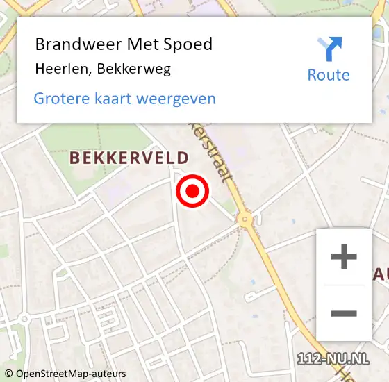 Locatie op kaart van de 112 melding: Brandweer Met Spoed Naar Heerlen, Bekkerweg op 16 september 2024 11:38