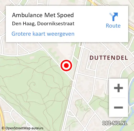 Locatie op kaart van de 112 melding: Ambulance Met Spoed Naar Den Haag, Doorniksestraat op 16 september 2024 11:39