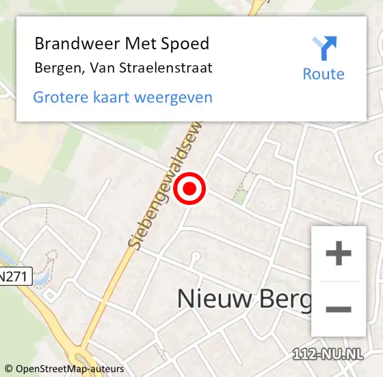 Locatie op kaart van de 112 melding: Brandweer Met Spoed Naar Bergen, Van Straelenstraat op 16 september 2024 11:41