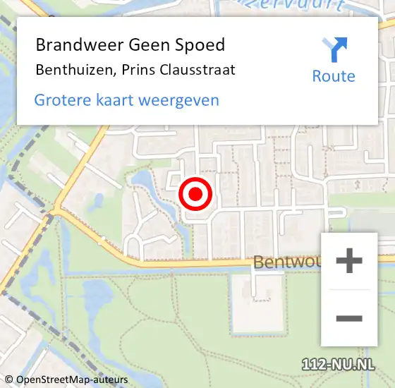 Locatie op kaart van de 112 melding: Brandweer Geen Spoed Naar Benthuizen, Prins Clausstraat op 20 oktober 2014 11:06