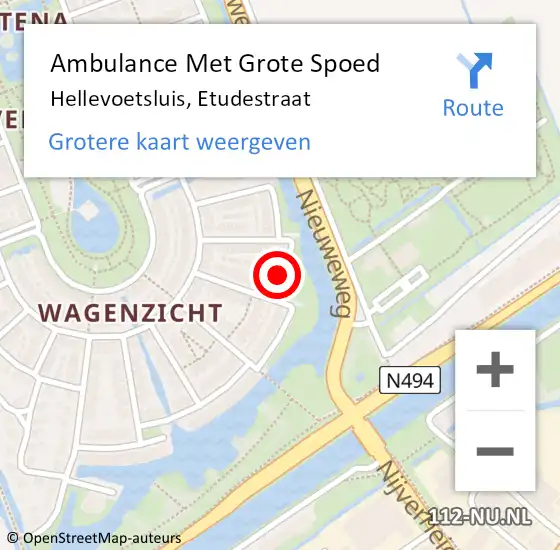 Locatie op kaart van de 112 melding: Ambulance Met Grote Spoed Naar Hellevoetsluis, Etudestraat op 16 september 2024 11:47