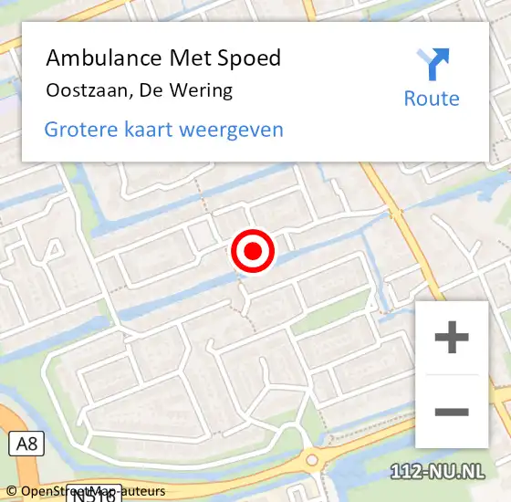 Locatie op kaart van de 112 melding: Ambulance Met Spoed Naar Oostzaan, De Wering op 16 september 2024 11:47