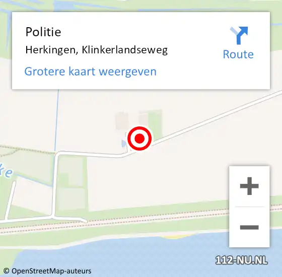 Locatie op kaart van de 112 melding: Politie Herkingen, Klinkerlandseweg op 16 september 2024 12:23