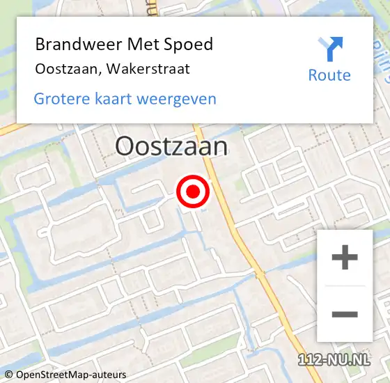 Locatie op kaart van de 112 melding: Brandweer Met Spoed Naar Oostzaan, Wakerstraat op 16 september 2024 12:48