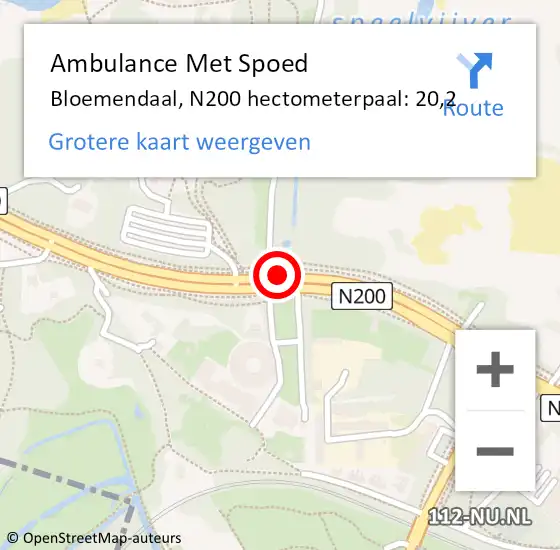 Locatie op kaart van de 112 melding: Ambulance Met Spoed Naar Bloemendaal, N200 hectometerpaal: 20,2 op 16 september 2024 12:49