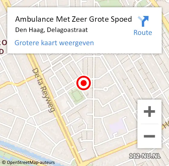 Locatie op kaart van de 112 melding: Ambulance Met Zeer Grote Spoed Naar Den Haag, Delagoastraat op 16 september 2024 12:53