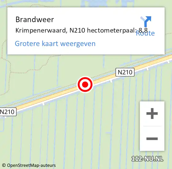 Locatie op kaart van de 112 melding: Brandweer Krimpenerwaard, N210 hectometerpaal: 8,8 op 16 september 2024 13:30