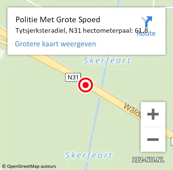 Locatie op kaart van de 112 melding: Politie Met Grote Spoed Naar Tytsjerksteradiel, N31 hectometerpaal: 61,8 op 16 september 2024 13:35