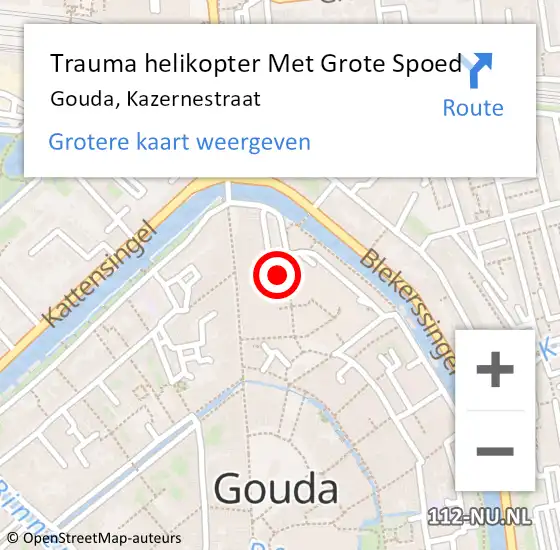 Locatie op kaart van de 112 melding: Trauma helikopter Met Grote Spoed Naar Gouda, Kazernestraat op 16 september 2024 13:38