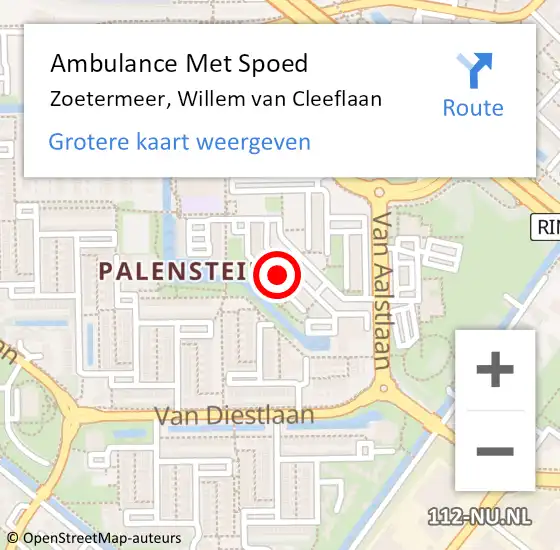 Locatie op kaart van de 112 melding: Ambulance Met Spoed Naar Zoetermeer, Willem van Cleeflaan op 16 september 2024 13:51