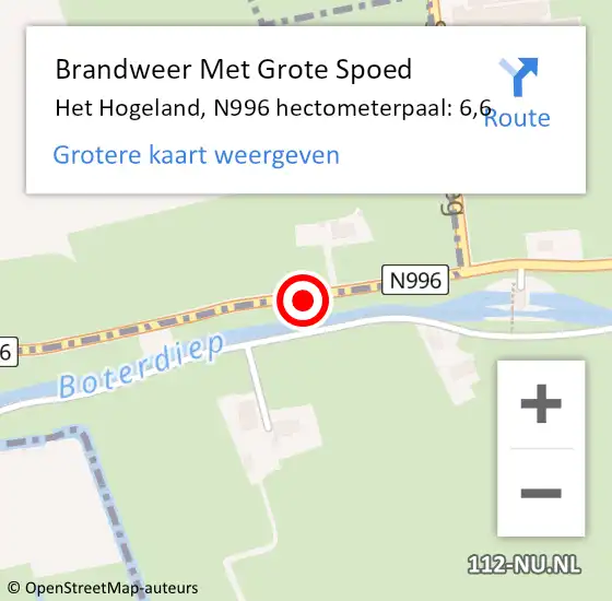 Locatie op kaart van de 112 melding: Brandweer Met Grote Spoed Naar Het Hogeland, N996 hectometerpaal: 6,6 op 16 september 2024 14:14