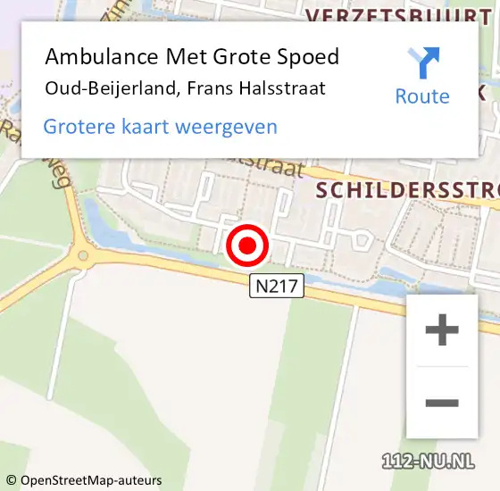 Locatie op kaart van de 112 melding: Ambulance Met Grote Spoed Naar Oud-Beijerland, Frans Halsstraat op 16 september 2024 14:16