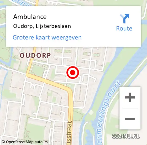 Locatie op kaart van de 112 melding: Ambulance Oudorp, Lijsterbeslaan op 16 september 2024 14:16