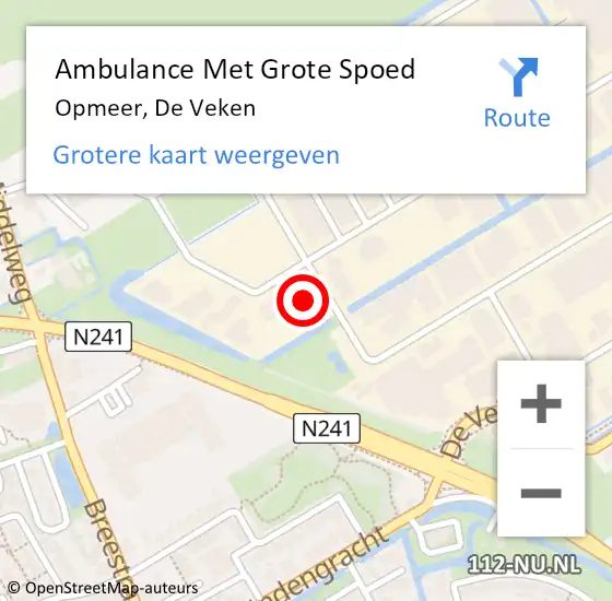 Locatie op kaart van de 112 melding: Ambulance Met Grote Spoed Naar Opmeer, De Veken op 16 september 2024 14:27