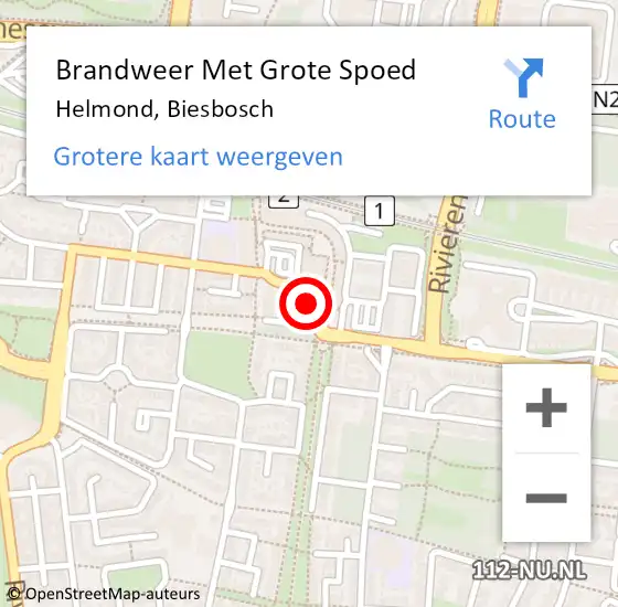 Locatie op kaart van de 112 melding: Brandweer Met Grote Spoed Naar Helmond, Biesbosch op 16 september 2024 14:39