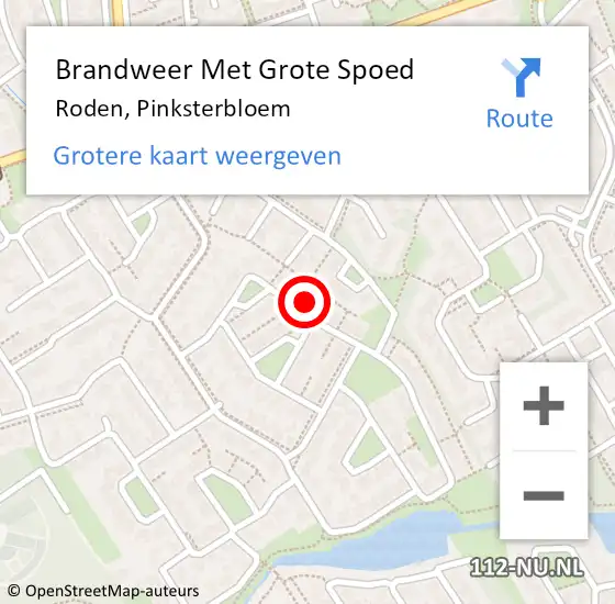 Locatie op kaart van de 112 melding: Brandweer Met Grote Spoed Naar Roden, Pinksterbloem op 16 september 2024 15:07