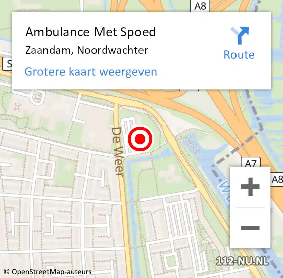 Locatie op kaart van de 112 melding: Ambulance Met Spoed Naar Zaandam, Noordwachter op 16 september 2024 15:12