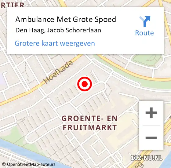 Locatie op kaart van de 112 melding: Ambulance Met Grote Spoed Naar Den Haag, Jacob Schorerlaan op 16 september 2024 15:13