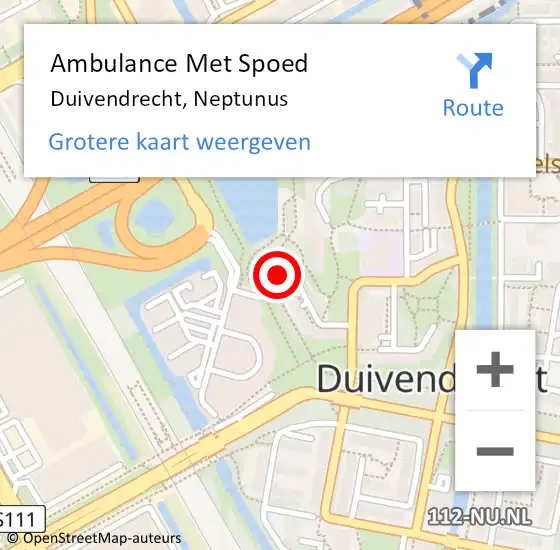 Locatie op kaart van de 112 melding: Ambulance Met Spoed Naar Duivendrecht, Neptunus op 16 september 2024 15:19