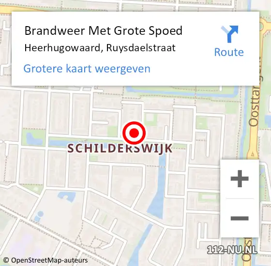 Locatie op kaart van de 112 melding: Brandweer Met Grote Spoed Naar Heerhugowaard, Ruysdaelstraat op 16 september 2024 15:22