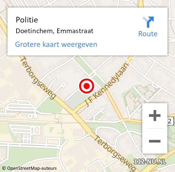 Locatie op kaart van de 112 melding: Politie Doetinchem, Emmastraat op 16 september 2024 15:27